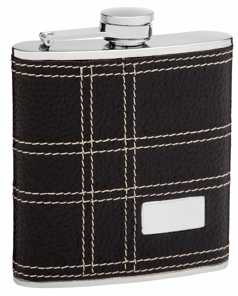 ''Faux LEATHER Hip Flask Holding 6 oz - Embossed Design - Pocket Size, Stainless Steel, Rustproof, Sc